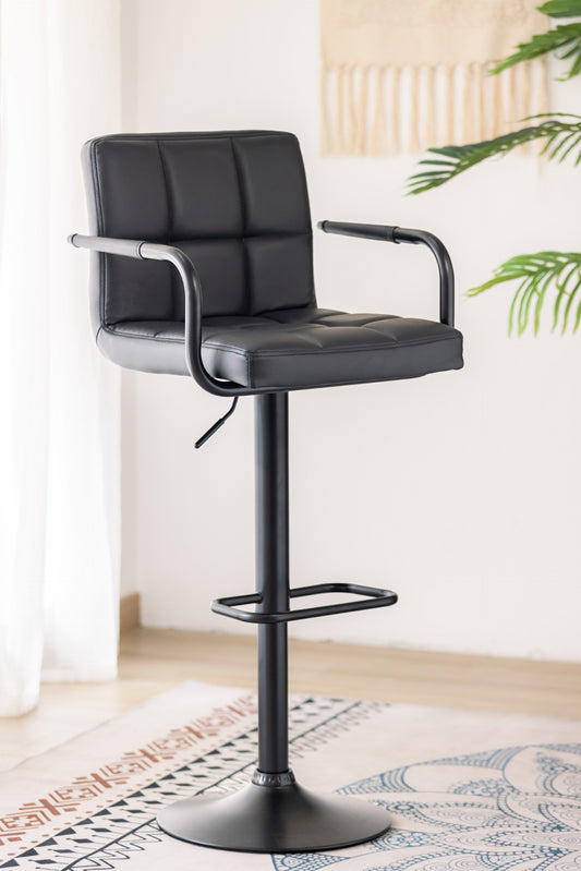 (7705 BLACK- 2 PACK)- LEATHER ADJUSTABLE HEIGHT BAR STOOLS