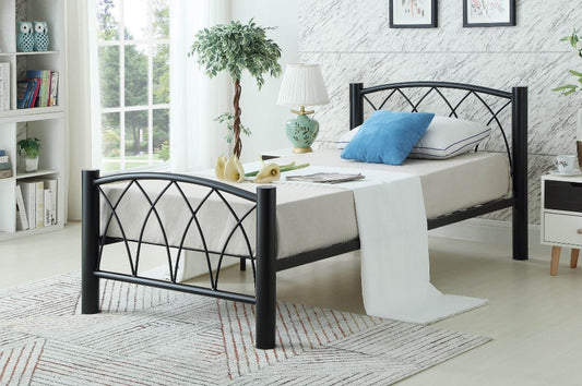 QUEEN SIZE- (9016 BLACK)- METAL BED FRAME- WITH SLATTED PLATFORM