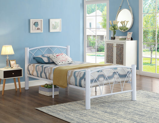 QUEEN SIZE- (9016 WHITE)- METAL BED FRAME- WITH SLATTED PLATFORM