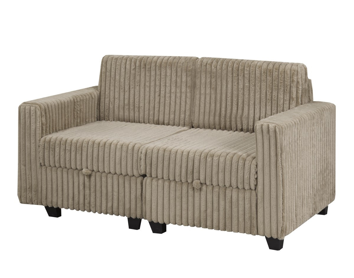 (240312 BROWN)- REVERSIBLE- CORDUROY FABRIC MODULAR SECTIONAL SOFA