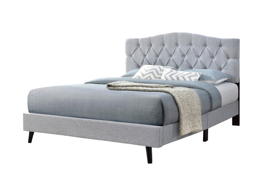 QUEEN SIZE- (SARAH GREY)- FABRIC BED FRAME- WITH SLATS