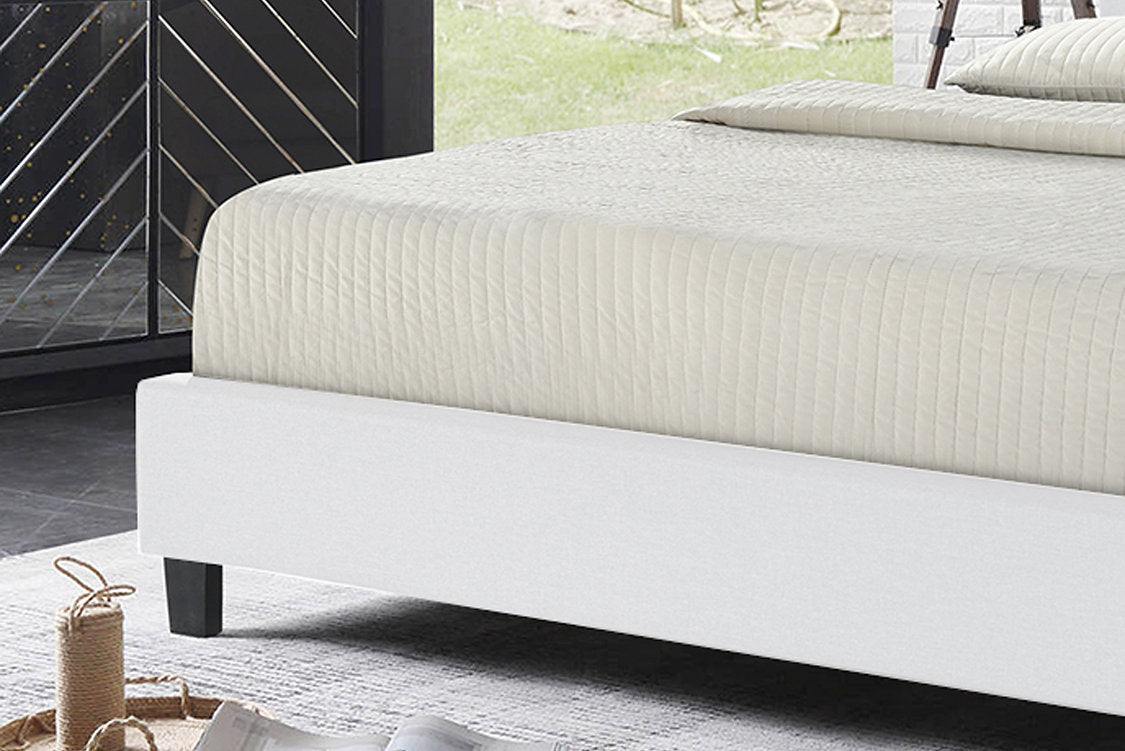 QUEEN SIZE- (UPTOWN WHITE)- LEATHER- BED FRAME- WITH SLATS