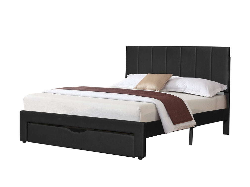 QUEEN SIZE- (MIAMI BLACK)- VELVET FABRIC BED FRAME- WITH DRAWER- WITH SLATS