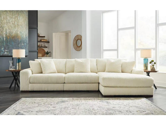 (ALBANY IVORY RHF)- CORDUROY SECTIONAL SOFA- TEXT OR WHATSAPP 416 319 8851 FOR STOCK AVAILABILITY BEFORE PAYING