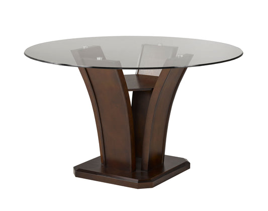 (7154 AMBROSE ESPRESSO- 1)- 54" ROUND- GLASS DINING TABLE- WITH SHELF