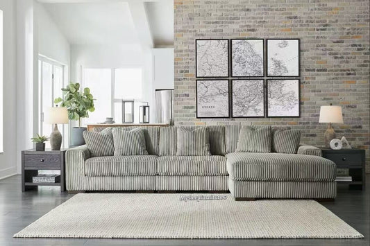 (ALBANY GREY RHF)- CORDUROY SECTIONAL SOFA- TEXT OR WHATSAPP 416 319 8851 FOR STOCK AVAILABILITY BEFORE PAYING