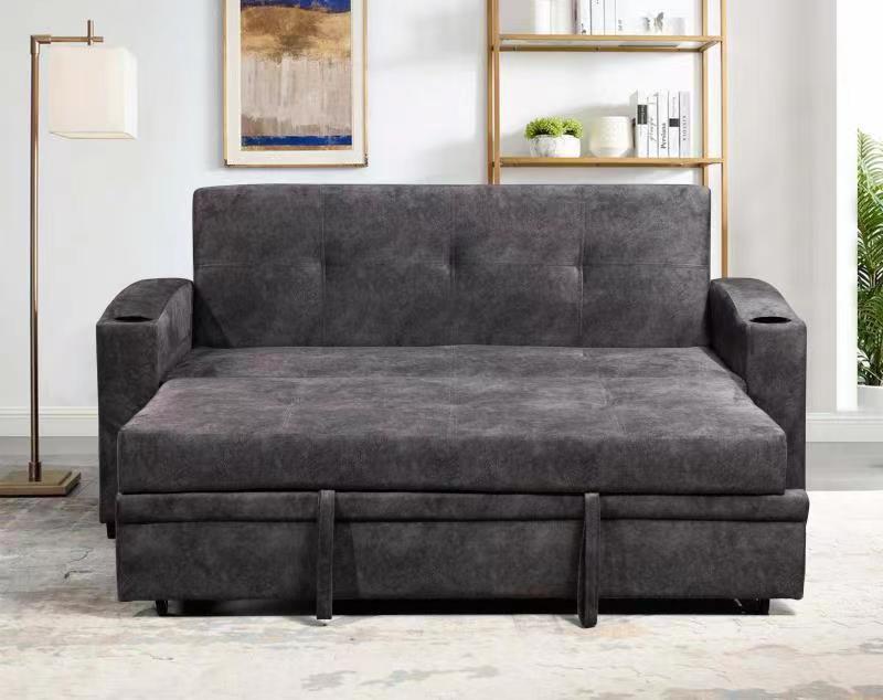 (ASHLEY GREY)- 75" LONG- SUEDE FABRIC PULL OUT SOFA BED- TEXT OR WHATSAPP 416 319 8851 FOR STOCK AVAILABILITY BEFORE PAYING