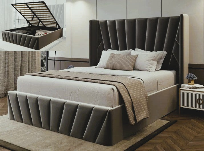 QUEEN SIZE- (BAY BLACK)- FABRIC BED FRAME- WITH LIFT UP STORAGE