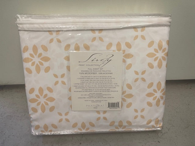 DOUBLE (FULL) SIZE- (LIVELY BEIGE AND WHITE)- 4 PC. SHEET SET