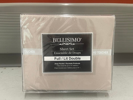 DOUBLE (FULL) SIZE- (BELLISIMO SOLID BEIGE)- 16" DEEP- 4 PC. BED SHEET SET