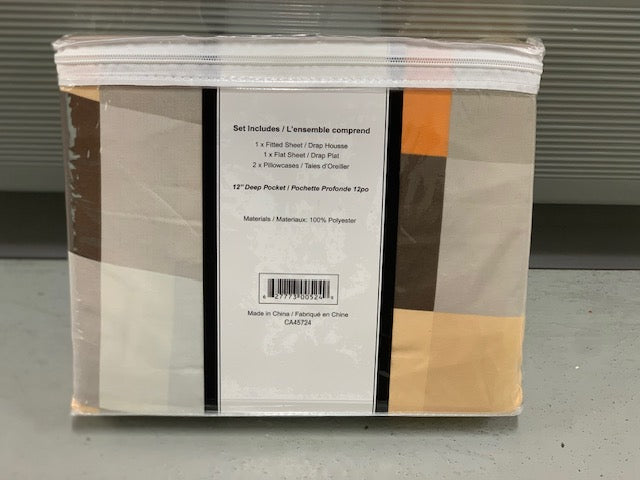 DOUBLE (FULL) SIZE- (BELLISIMO BEIGE PRINT)- 12" DEEP- 4 PC. BED SHEET SET