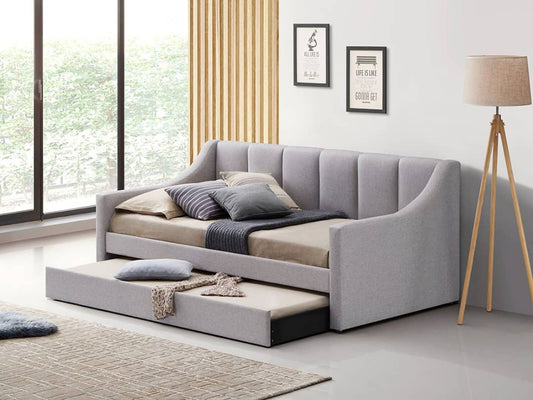 TWIN (SINGLE) SIZE- (BEN GREY)- FABRIC DAY BED WITH TRUNDLE- TEXT OR WHATSAPP 416 319 8851 FOR STOCK AVAILABILITY BEFORE PAYING
