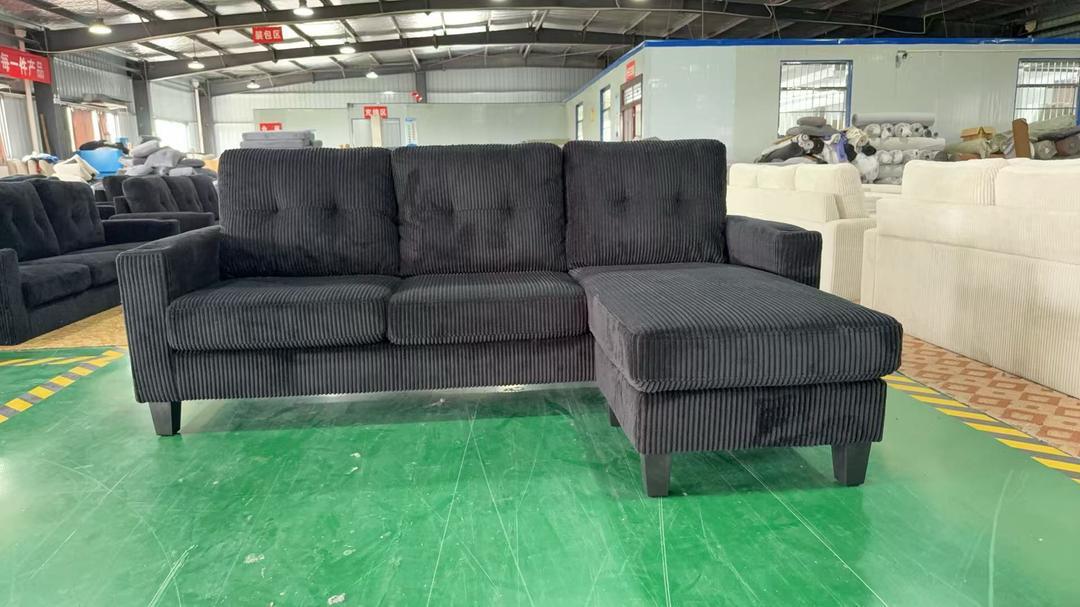 (VILLAGE BLACK)- REVERSIBLE- CORDUROY 3 SEATER SECTIONAL SOFA- TEXT OR WHATSAPP 416 319 8851 FOR STOCK AVAILABILITY BEFORE PAYING