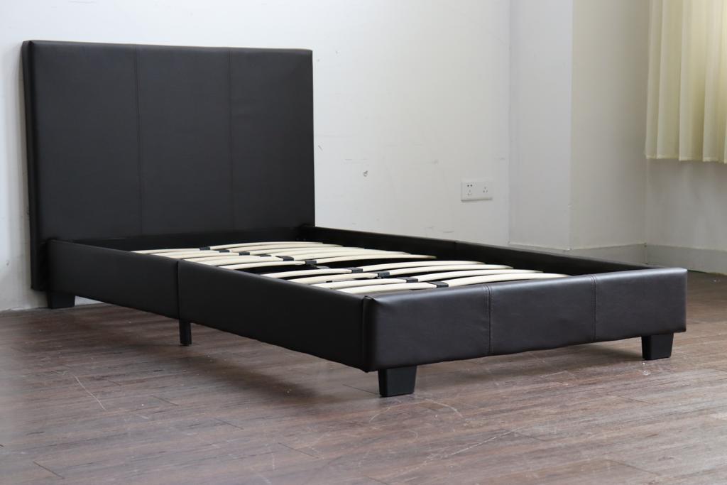 TWIN (SINGLE) SIZE- (613 PRADO ESPRESSO)- LEATHER BED FRAME IN A BOX- WITH SLATS