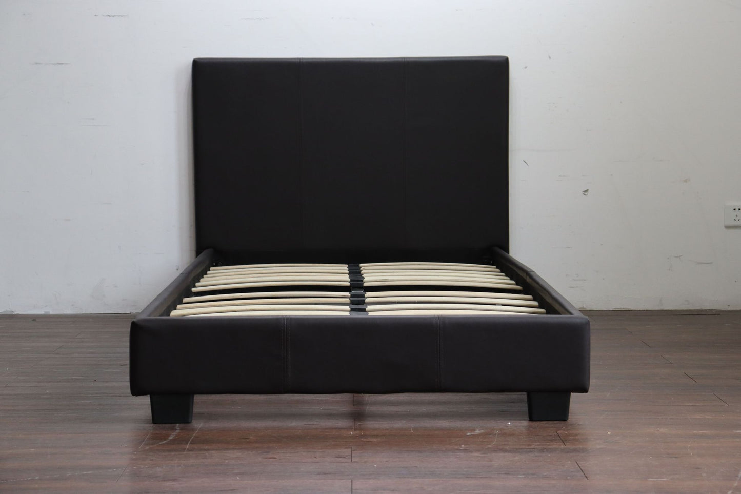 TWIN (SINGLE) SIZE- (613 PRADO ESPRESSO)- LEATHER BED FRAME IN A BOX- WITH SLATS