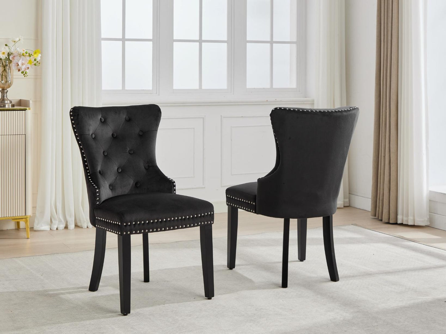 (1226 BLACK- 2 PACK)- VELVET FABRIC DINING CHAIRS