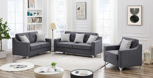 (CHARLIE DARK GREY SLC)- FABRIC SOFA + LOVESEAT + CHAIR