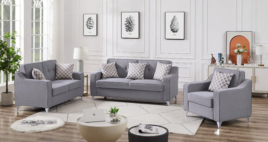 (CHARLIE LIGHT GREY SLC)- FABRIC SOFA + LOVESEAT + CHAIR