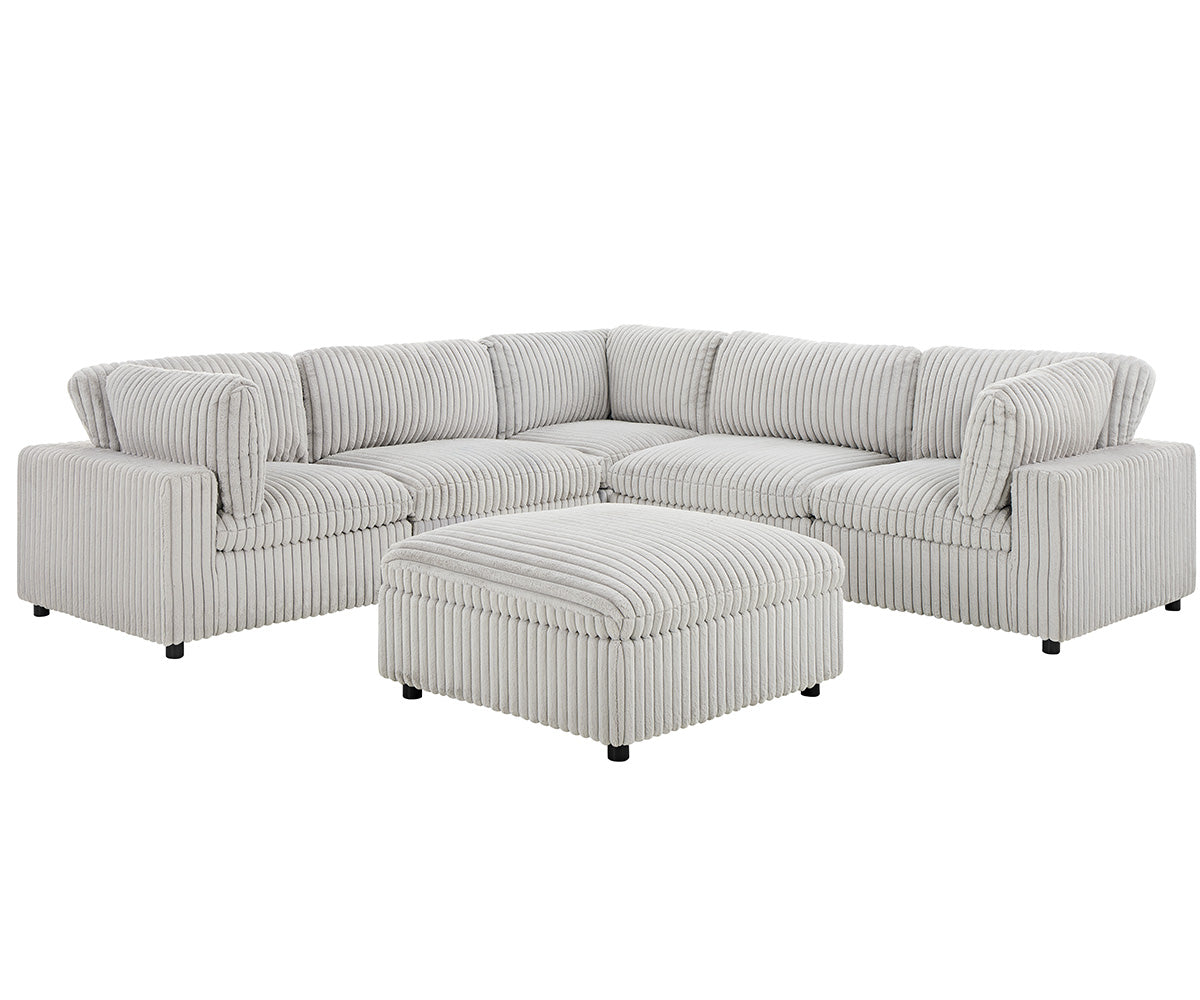 (COLTON GREY)- CORDUROY FABRIC MODULAR SECTIONAL SOFA- TEXT OR WHATSAPP 416 319 8851 FOR STOCK AVAILABILITY BEFORE PAYING