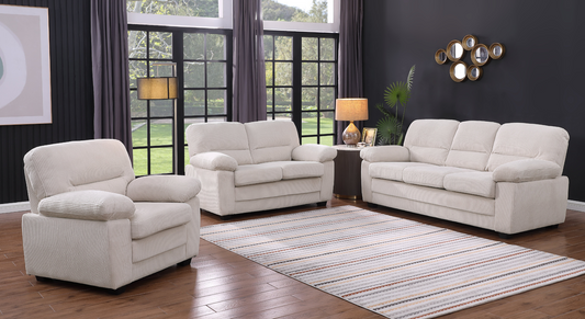 (CRYSTAL BEIGE SLC)- CORDUROY FABRIC SOFA + LOVESEAT + CHAIR- TEXT OR WHATSAPP 416 319 8851 FOR STOCK AVAILABILITY BEFORE PAYING