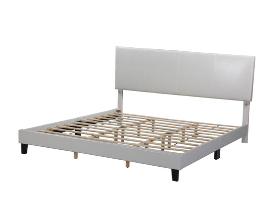 KING SIZE- (DELTA WHITE)- LEATHER BED FRAME IN A BOX- WITH SLATS