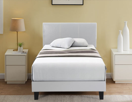 TWIN (SINGLE) SIZE- (DELTA WHITE)- LEATHER BED FRAME IN A BOX- WITH SLATS