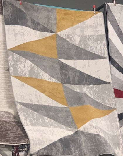 5' X 8'- (DENVER YELLOW AND GREY BIG TRIANGLES)- AREA RUG