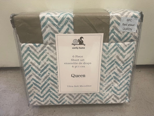 QUEEN SIZE- (COMFY HOME GREEN AND GREY)- 6 PC. SHEET SET