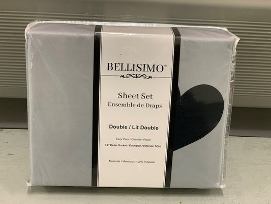 DOUBLE (FULL) SIZE- (BELLISIMO GREY HEART PRINT)- 12" DEEP- 4 PC. BED SHEET SET