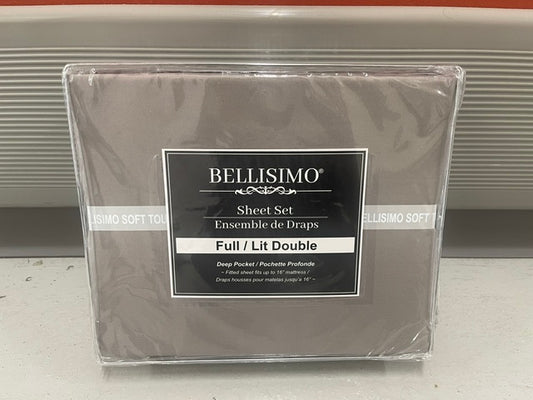 DOUBLE (FULL) SIZE- (BELLISIMO SOLID GREY)- 16" DEEP- 4 PC. BED SHEET SET