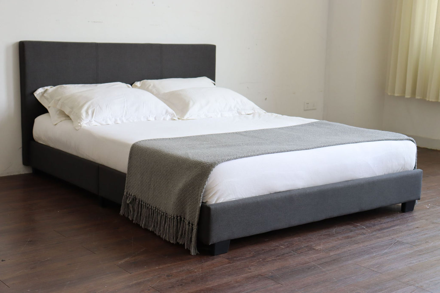 QUEEN SIZE- (PRADO GREY LEATHER)- BED FRAME IN A BOX- WITH SLATS