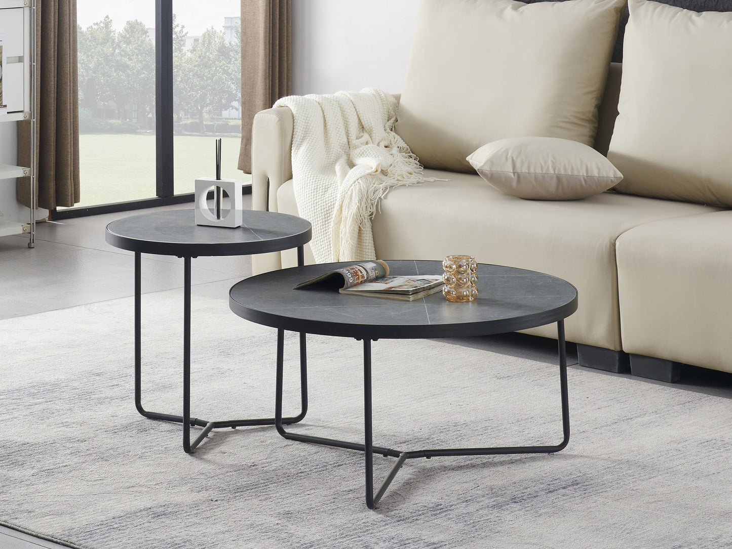 (2621 GREY)- SINTERED STONE NESTING COFFEE TABLE