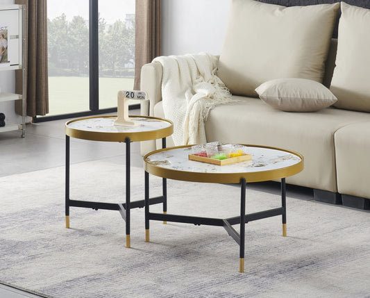 (2625 WHITE AND GOLD) - SINTERED STONE NESTING COFFEE TABLE