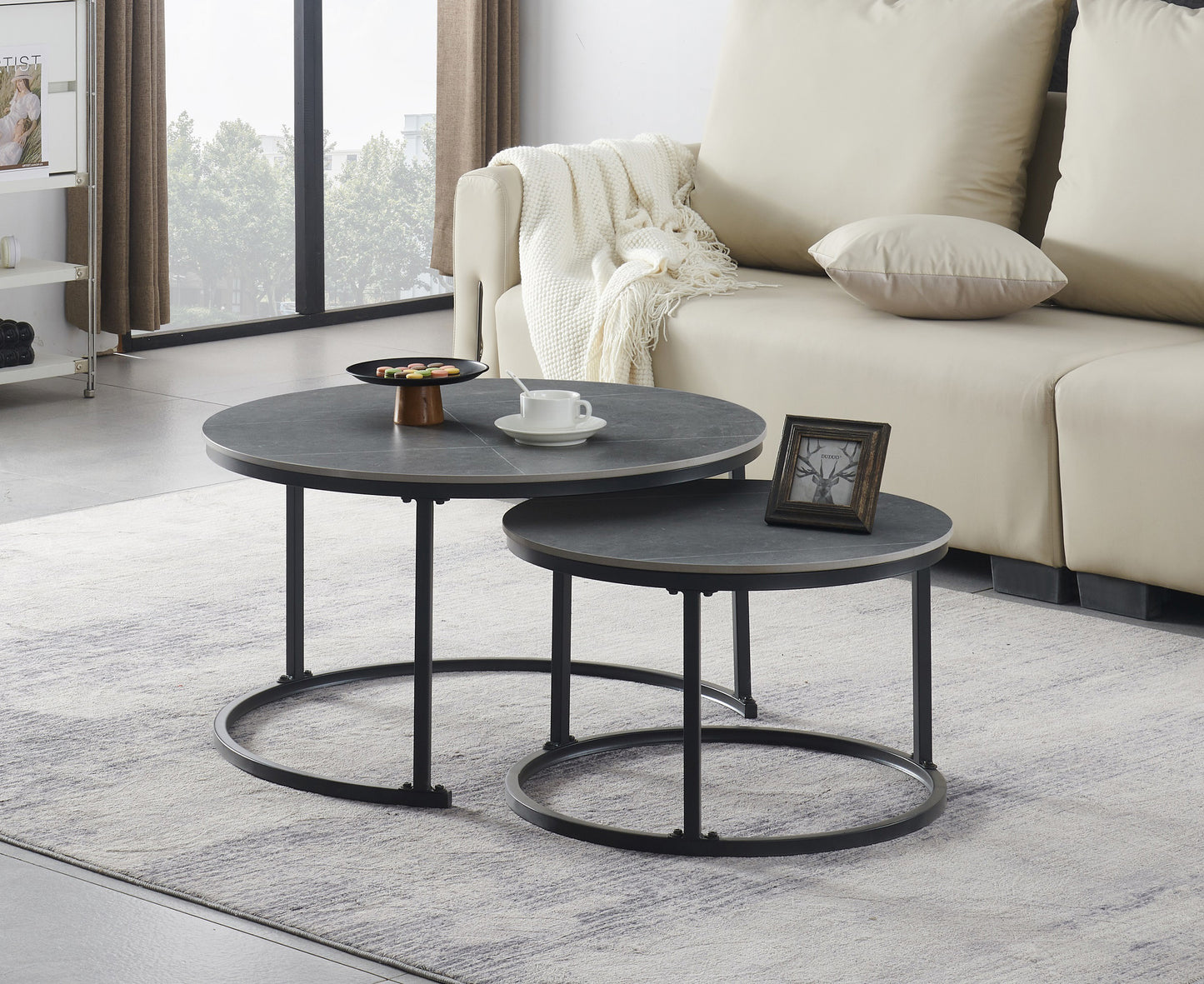 (2631 GREY)- SINTERED STONE NESTING COFFEE TABLE