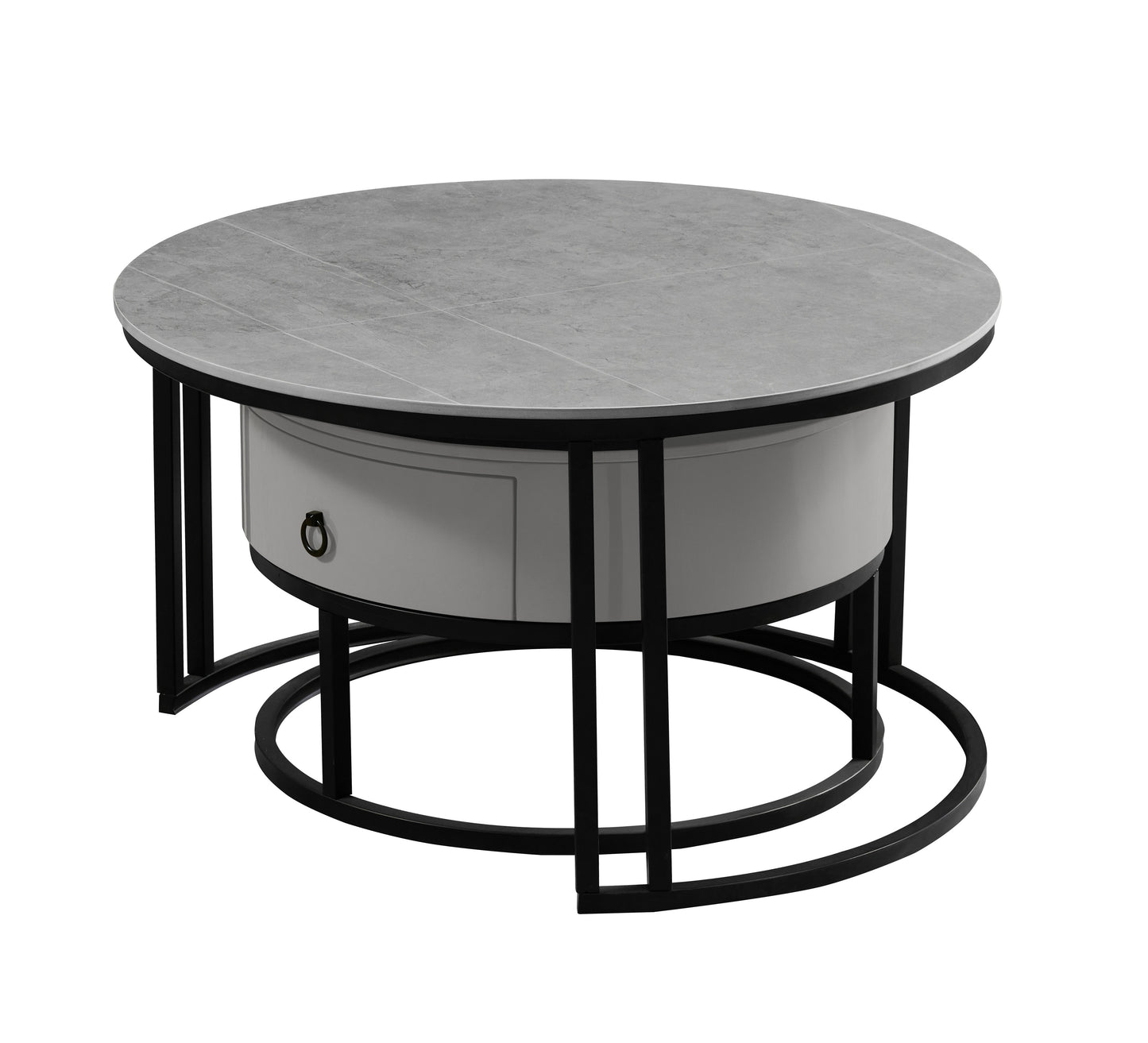 (2668 GREY) - SINTERED STONE NESTING COFFEE TABLE- WITH DRAWER