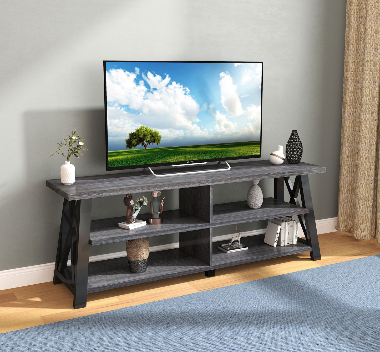 (5010 GREY)- 71" LONG- WOOD TV STAND