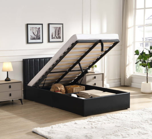 TWIN (SINGLE) SIZE- (5160 BLACK)- LEATHER BED FRAME- WITH LIFT UP STORAGE