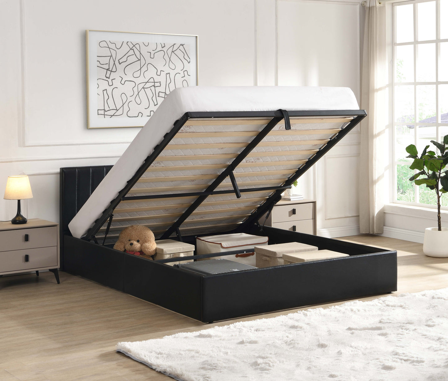 DOUBLE (FULL) SIZE- (5160 BLACK)- LEATHER BED FRAME- WITH LIFT UP STORAGE