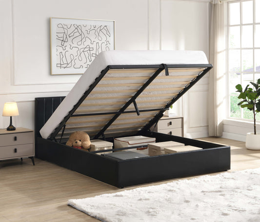 DOUBLE (FULL) SIZE- (5160 BLACK)- LEATHER BED FRAME- WITH LIFT UP STORAGE