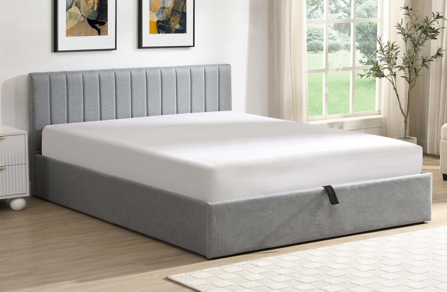 DOUBLE (FULL) SIZE- (5163 GREY)- FABRIC BED FRAME- WITH LIFT UP STORAGE