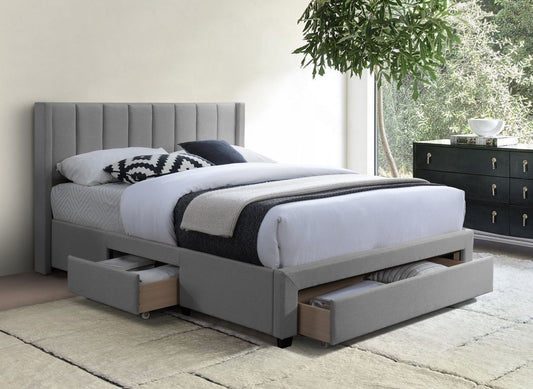 KING SIZE- (5330 GREY)- FABRIC BED FRAME- WITH DRAWERS ON 3 SIDES