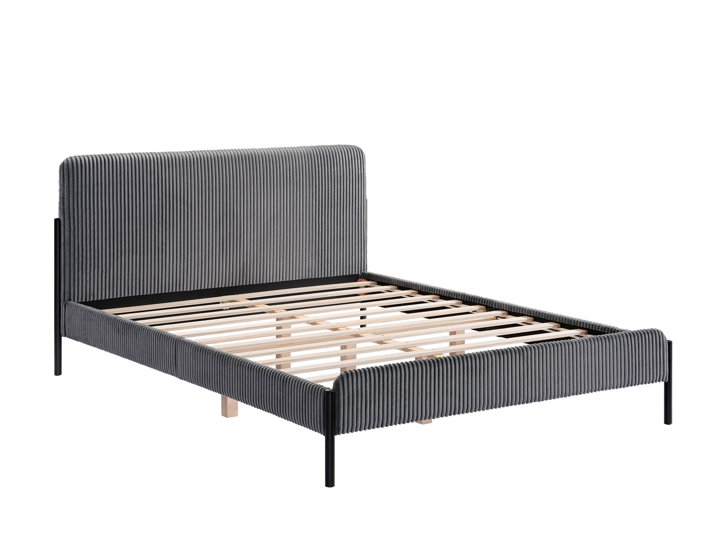 DOUBLE (FULL) SIZE- (5587 GREY)- CORDUROY BED FRAME- WITH SLATS
