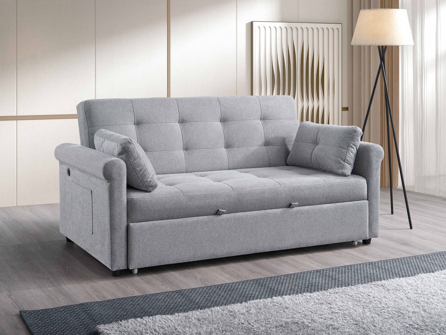 (9045 GREY)- 64" LONG- FABRIC LOVESEAT BED