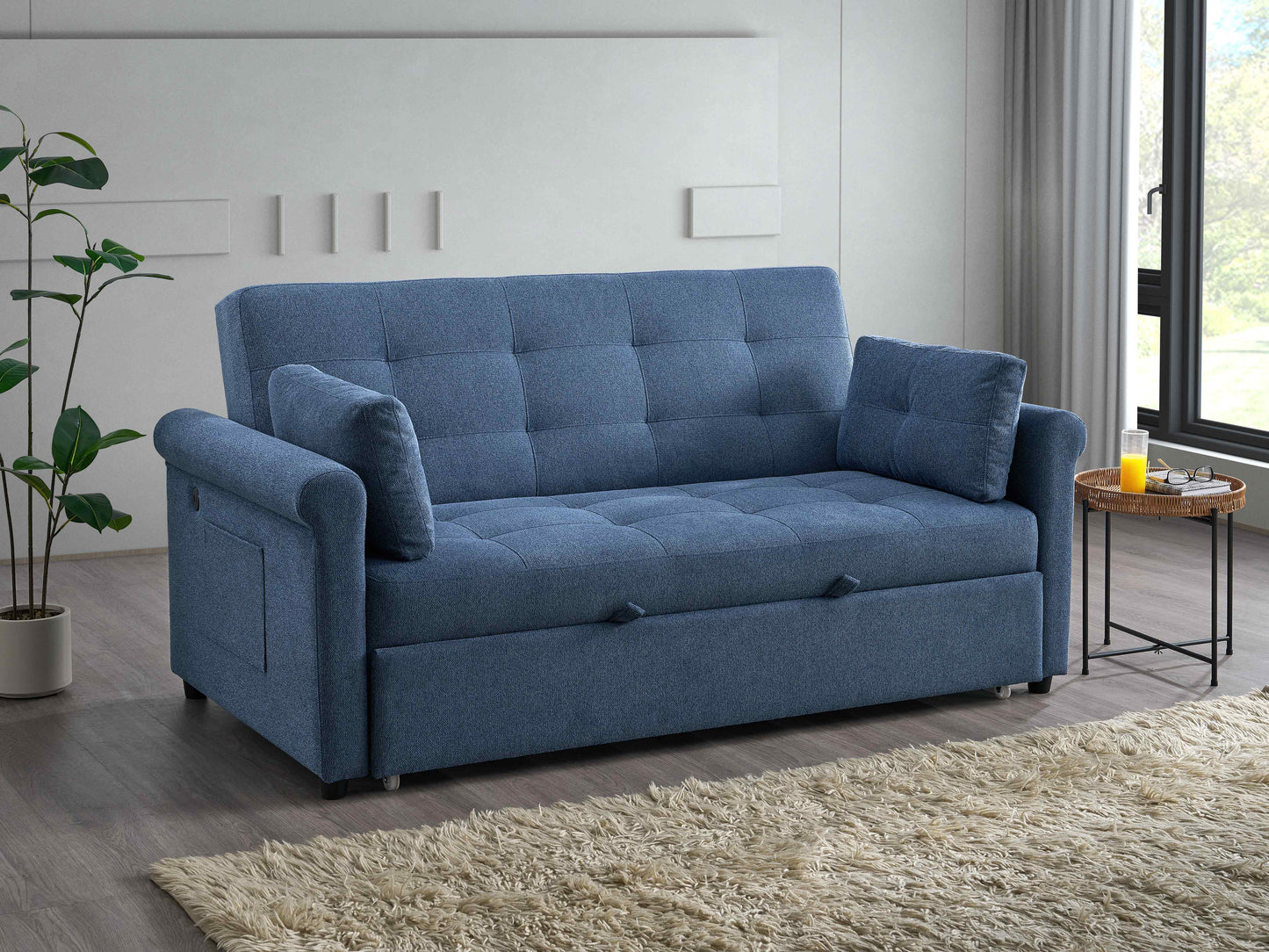 (9048 BLUE)- 70" LONG- FABRIC PULL OUT SOFA BED