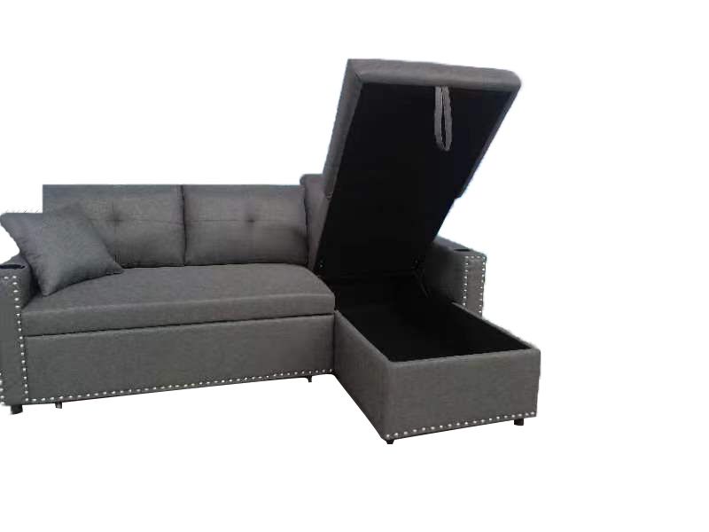 (SANTOS DARK GREY)- REVERSIBLE- FABRIC SECTIONAL SOFA- WITH PULL OUT BED