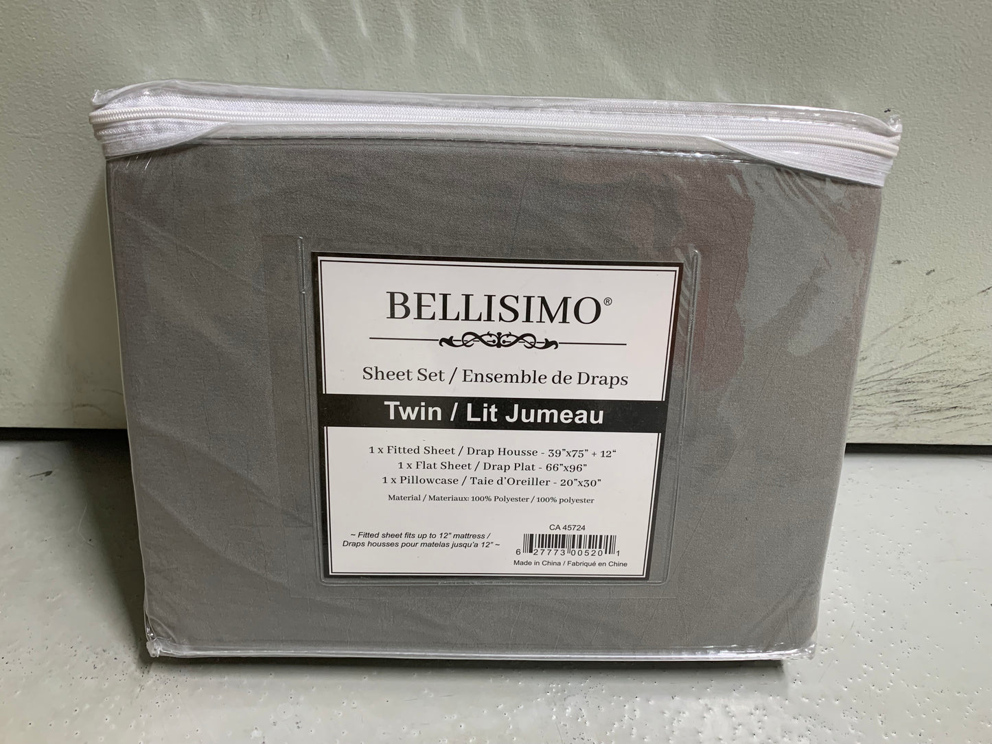 TWIN (SINGLE) SIZE- (BELLISIMO GREY SOLID)- 3 PC. SHEET SET