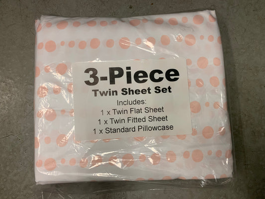 TWIN (SINGLE) SIZE- (WHITE AND BEIGE DOTS)- 3 PC. SHEET SET