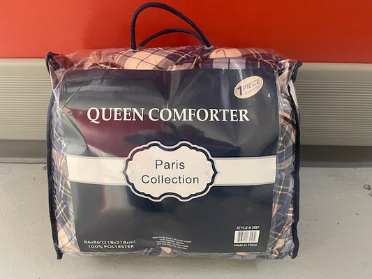 QUEEN SIZE- (PARIS BLUE CHECKS)- COMFORTER