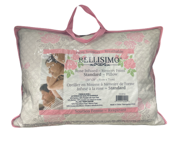 STANDARD SIZE- (BELLISIMO ROSE)- FIRM MEMORY FOAM PILLOW- INVENTORY CLEARANCE