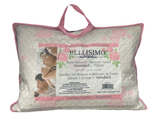 STANDARD SIZE- (BELLISIMO ROSE)- FIRM MEMORY FOAM PILLOW- INVENTORY CLEARANCE